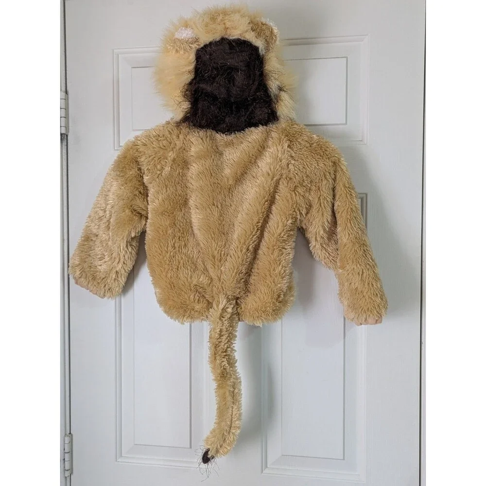 VTG Lion Halloween Costume Jacket Child Large Brown Zip Furry Hooded Mane Tail